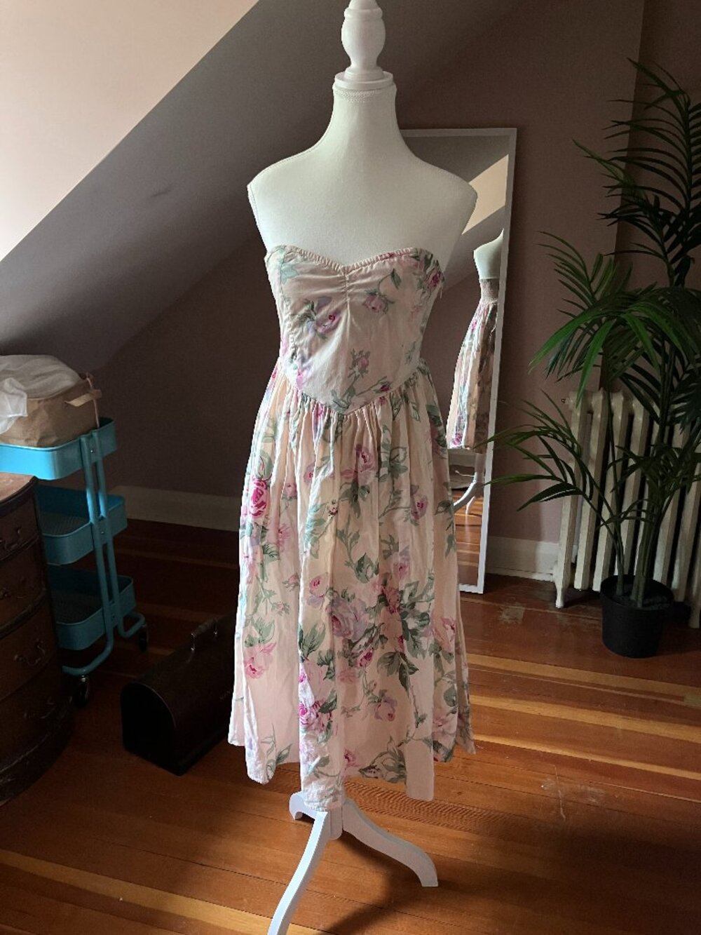 Pink floral Urban Outfitters floral princess dress a line flared long maxi gown